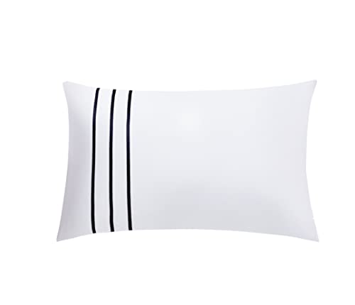 Karen Duvet Cover Set 3 pcs(1 Duvet Cover+2 Pillowcases) 100% Cotton Sateen Woven White Background with Black Stripe Zipper Closure(White Black,Full) - color: White Black, size: Full