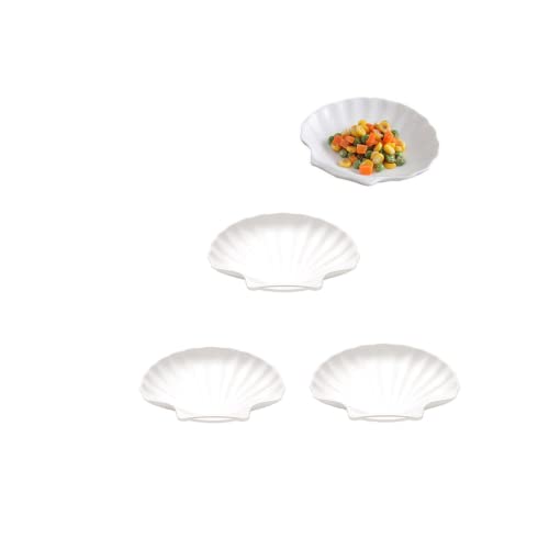 Leoyoubei Sauce Dish, Set of 3 White Porcelain Dipping Bowls - 5.5" Shell Shape, 4oz Capacity for Sushi, Tomato, Soy, Ketchup, Honey Mustard, BBQ Sauce or Seasoning - color: Shell shape- 4 Oz