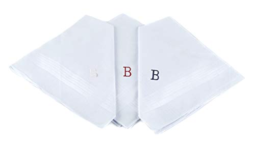 Initial Handkerchief for Men, Monogrammed Boxed 3 Piece Set,100% Cotton - color: B Initial