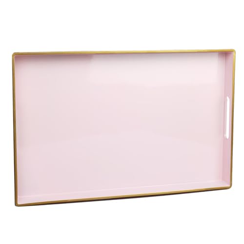 Spsyrine Pink Decorative Serving Tray with Handles, Elegant Plastic Coffee Table Tray for Ottoman, Living Room, Home Decor 15.6" X 10.2" - color: Pink