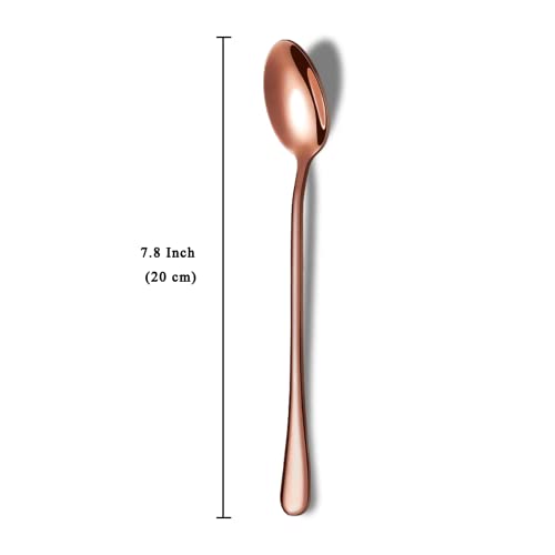 Copper Long Handle Spoon Set - Premium Stainless Steel Coffee Stirrers, Ice Tea and Ice Cream Spoons, Cocktail Stirring Spoons - Set of 8 (Rose Gold) - color: 5. Copper-8 Piece