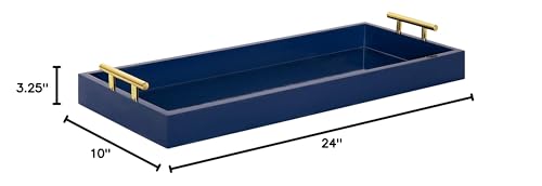Kate and Laurel Lipton Narrow Decorative Tray with Polished Metal Handles, 10" x 24", Navy Blue and Gold, Chic Accent Tray for Display and Storage - color: Blue