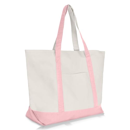 22" Heavy Duty Cotton Canvas Tote Bag (Zippered) - color: Pink