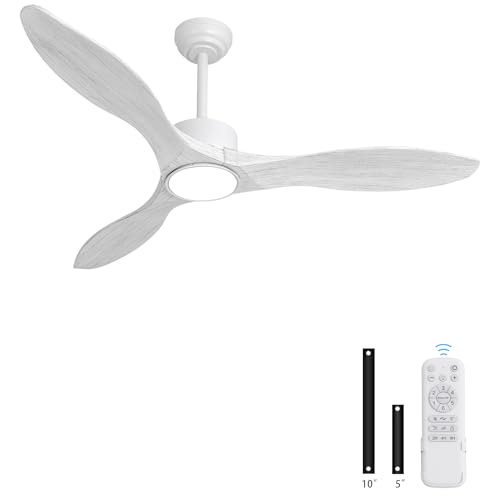 52'' White Wood Ceiling Fan with Lights and Remote - color: White wood ceiling fan - pointed