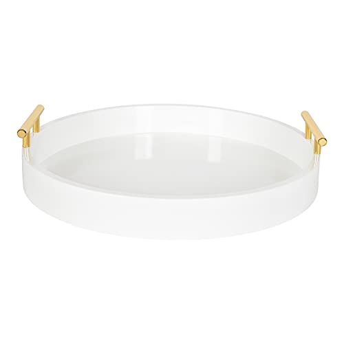 Kate and Laurel Lipton Modern Round Tray, 15.5" Diameter, White and Gold, Decorative Accent Tray for Storage and Display - color: White, size: 15.5"