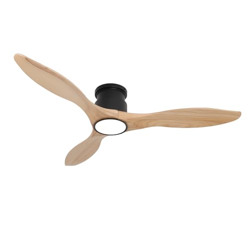 52" Ceiling Fan, Solid Natural Wood Low Profile Flush Mount - color: Flush Mount - Natural wood - pointed