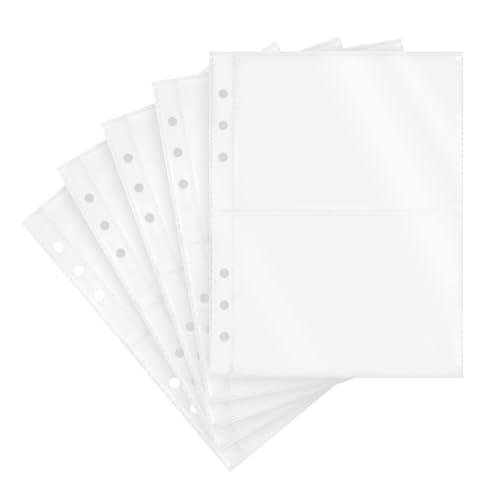 20 Sheets Clear Binder Sleeves Pockets Inserts A5 6 Ring, 2-Pocket