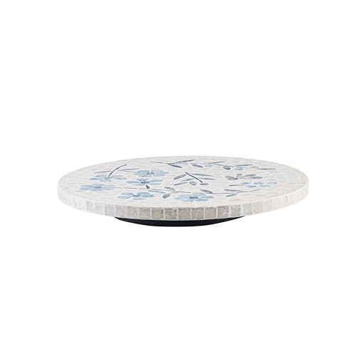 PEMAR 12.6” Handcrafted Capiz Shell Mosaic Lazy Susan – Coastal Floral Rotating Centerpiece for Dining Table, Elegant Beach House & Farmhouse Home Décor, Luxury Hostess & Housewarming Gift - color: Blue Dogwood Flower