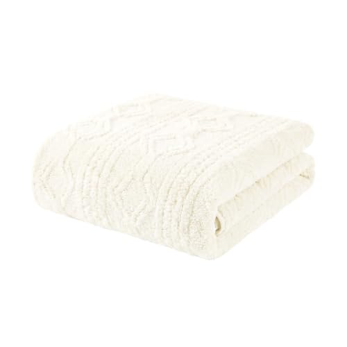 SUPERIOR Fleece Boho Jacquard Blanket, Decorative Blankets for Bedroom, Sofa, Fuzzy, Plush, Fluffy, Soft, Cute Room Decor, Beautiful Cover, Comfort Essentials, Arctic Collection, Throw XL, Ivory - color: Ivory, size: Throw XL