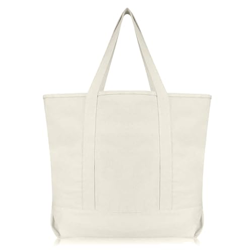 22" Heavy Duty Cotton Canvas Tote Bag (Zippered) - color: Natural