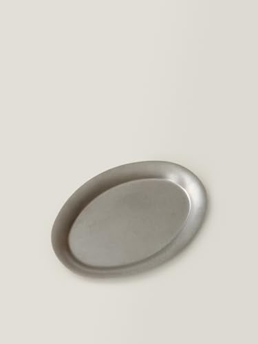 WENSHUO Vintage Oval Serving Plate, Distressed Stainless Steel Charcuterie Platter, Rustic BBQ Snack Dish, Outdoor Camping Tray (Small) - size: S: 7.9”L × 5.9”W