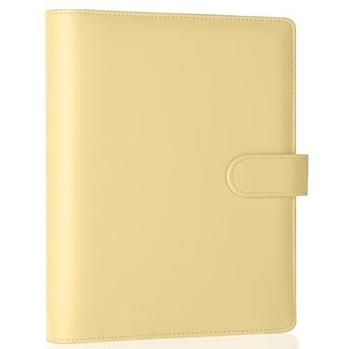 Antner A5 Notebook Binder 6 Ring Refillable Budget Planner Cover for Cash Organizer, PU Leather Aesthetic Photocard Holder Loose Leaf Small Binder with Magnetic Buckle for A5 Planner Inserts, Yellow - color: Yellow