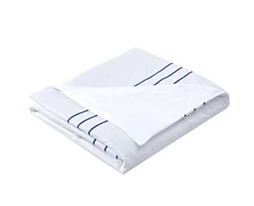 Duvet Cover Set 3 pcs(1 Duvet Cover+2 Pillowcases) 100% Cotton Sateen Woven Hidden Zipper Closure(White Navy,Queen) - color: White Navy, size: Queen
