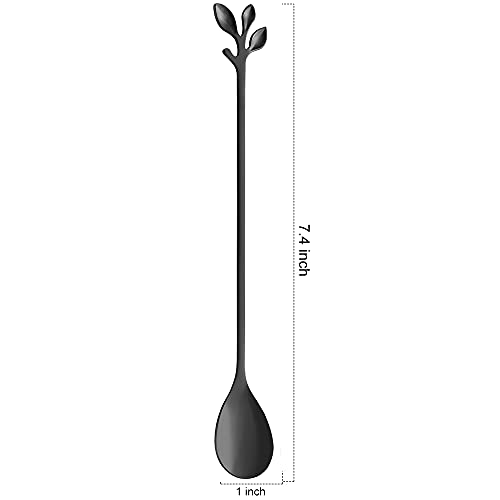 AnSaw 6-Piece Elegant Black Leaf Long Handle Teaspoons - 7.4" - color: Black