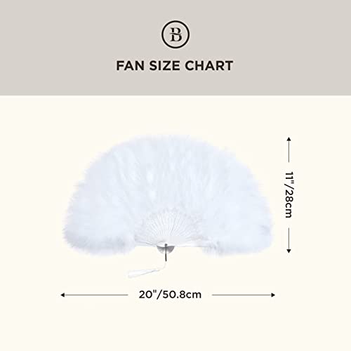 BABEYOND 1920s Marabou Feather Folding Hand Fan - color: White