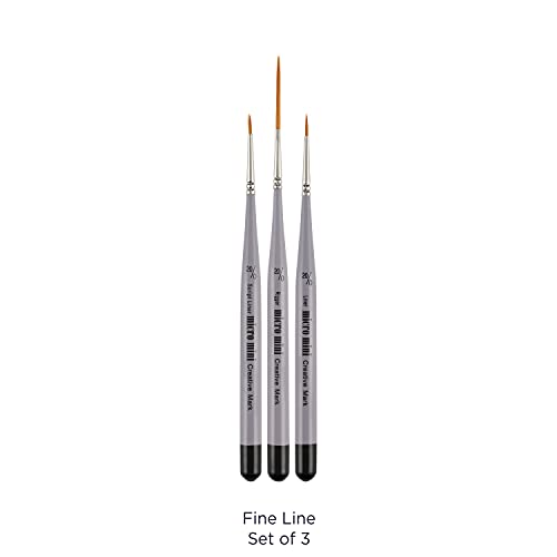 Creative Mark 3 Piece Micro Detail Paint Brush Set, Mini Paintbrushes for Acrylic, Watercolor, Oil, Face, Nail, Scale Model Painting & Line Drawing - size: Fine Line Set (3 Piece)