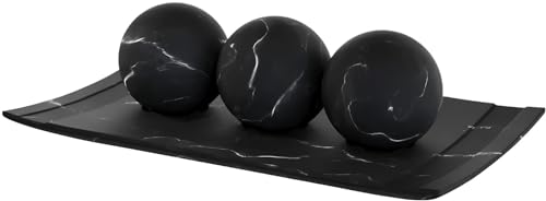 Creative Scents Black Marble Look Home Decor Bowl and Orb Set - Coffee Table Decor for Living Room - Centerpiece Table Decorations for Dining Table, Kitchen Counter, Foyer - Elegant House Decoration - color: Matte Black Marble Look