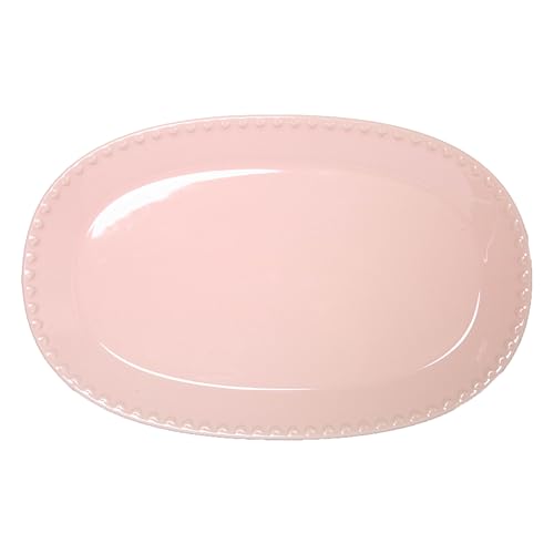 Paris Hilton Oval Ceramic Serving Platter with Heart Rim Detailing, Iconic Stoneware for Entertaining & Display, 17x11 Inches, Pink