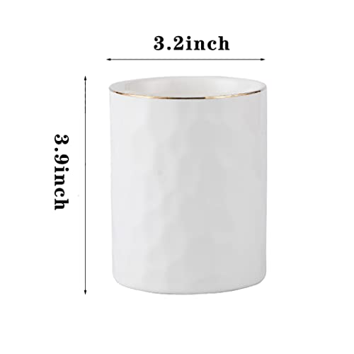 Ceramic Pen Holder Stand Cup Pencil Holder Organizer Makeup Brush Holders for Home Office Desk (White) - color: White