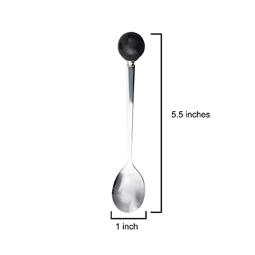 Stainless Steel Coffee Spoon,Teaspoon,Sugar Spoon,Korean Dessert Spoons with Ceramic Ball, Spoons 4 Pieces 5.5 Inches Black - color: Black