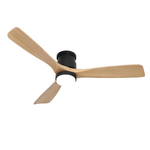 52inch Natural Wood Flush Mount Ceiling Fan with Light - color: Flush Mount - Natural wood
