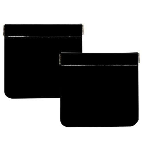 2Pcs PU Leather Small Squeeze Coin Purse Pouch Mini coin Bag Unique And Cute Wallet Cosmetic Bags Change Bag For Women Girls Men （Black - color: Black