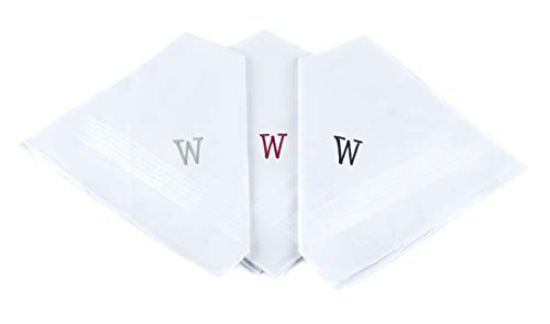 Initial Handkerchief for Men, Monogrammed Boxed 3 Piece Set,100% Cotton - color: W initial