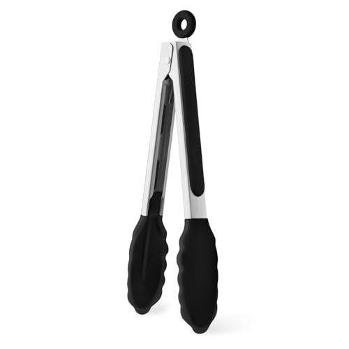 9-Inch Kitchen Tongs for Cooking with Silicone Tip,Black - color: 9"-Black