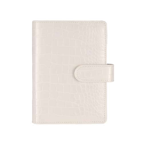 A5 6 Ring Binder Cover Crocodile - Large PU Leather Notebook Binder with Hidden Snap Buckle, Refillable Budget Planner, Beige - color: Beige, size: A5