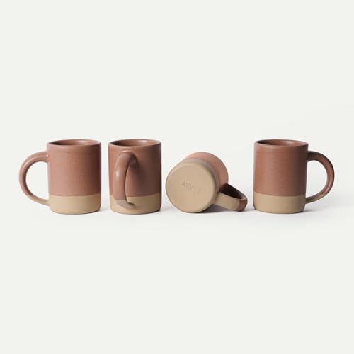 MORA Medium Mugs Set of 4, 16oz Ceramic Pottery Latte Mugs/Coffee Cups - Microwave and Dishwasher Safe - Terracotta - color: Terracotta