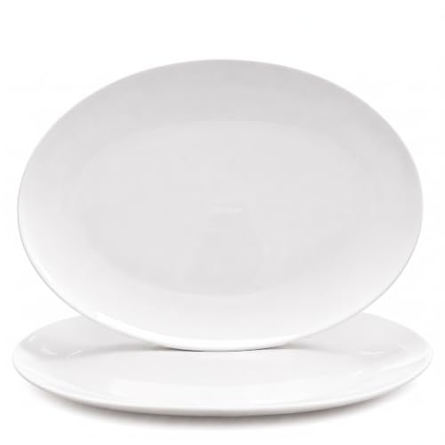 White Serving Platters Set of 2, 14 Inch Oval Porcelain Serving Platters, Serving Plates for Party, Entertaining, Appetizers, Cheese, Dessert and Food Display - size: 14 inch