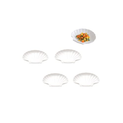Leoyoubei Sauce Dish Set of 4, 5" White Porcelain Dipping Bowls for Sushi, Soy Sauce, Ketchup, Honey Mustard, BBQ Seasoning (Shell Shape - 3 Oz) - color: Shell shape- 3 Oz