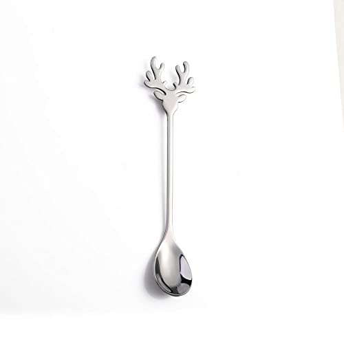 10 Pieces Stainless Steel Mini Coffee Espresso Spoon, Elk shaped spoon Flatware Dessert Teaspoons Small Soup Spoons, 5.5 inch Specialty Demitasse Stirring Spoons - size: Silver 10 Pack