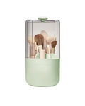 EACHY Makeup Brush Holder with Lid, Rotating Makeup Brush Organizer, Green - color: Green
