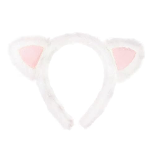 Fuzzy White Cat Ears Headband Pink Kitty Ears Cat Costume Headwear - color: White Pink Cat