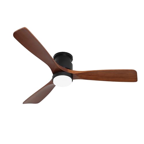 52" Dark Brown Ceiling Fan with Lights and Remote - color: Flush Mount - Brown wood