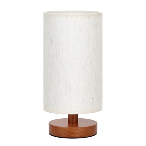 Fenmzee Small Table Lamps (Cream Shade - Walnut Base, 9" Inline Control) - color: Cream Shade - Walnut Base