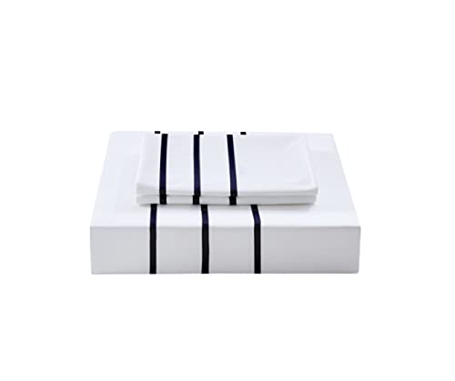 Karen Duvet Cover Set 3 pcs(1 Duvet Cover+2 Pillowcases) 100% Cotton Sateen Woven White Background with Black Stripe Zipper Closure(White Black,Queen) - color: White Black, size: Queen