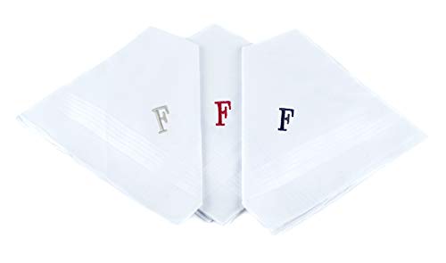 Initial Handkerchief for Men, Monogrammed Boxed 3 Piece Set,100% Cotton - color: F Initial