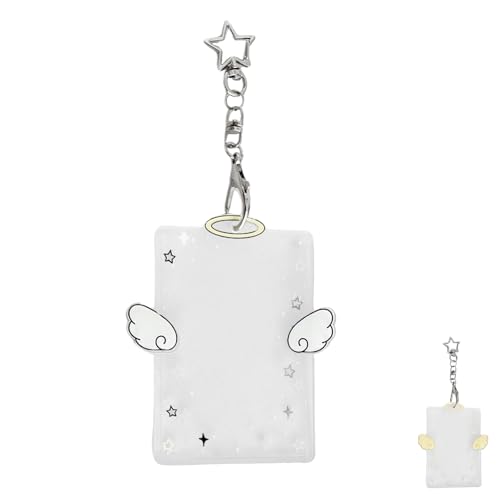 Angel Wings Acrylic Photo Card Holder - Transparent ID Badge Case for Student Cards, 3 Inch PhotoCard, Bus Card (Black and White) - color: Black and White