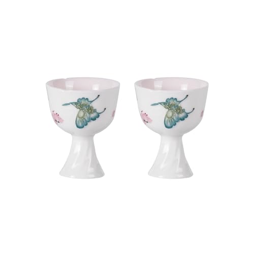 KAMMAK Tea Cup Set of 2 Small Tea Cups 1.4oz White Porcelain Tea Cup Set, Asian Ceramic Teacups for Home, Party, Office, Chinese Kung Fu Tea Set for Hot/Cold Drink (Playing with Butterflies) - style: 716N Peach Flower and Butterfly