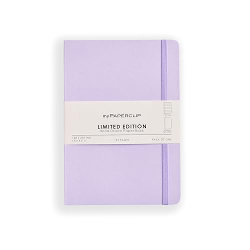 myPAPERCLIP Limited Edition A5 Ruled Notebook | 192 Pages, 100 GSM, Soft Cover, A5 (5.83 × 8.27 in) | Flat Lay | Bookmark & Elastic Closure | Lilac - color: Lilac, style: Ruled