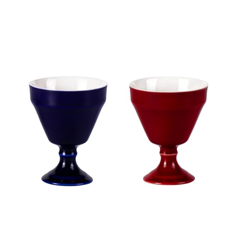 KAMMAK Tea Cup, 3oz Small Tea Cups Set of 2, Ceramic Tea Cups for Home, Tea Party, Office, Fashion Porcelain Tea Set with Short Stem, Chinese Kungfu Tea Set for Hot/Cold Drink (Red and Blue) - style: 680N+681N Red and Blue
