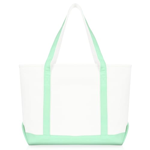 DALIX 23" Premium 24 oz. Cotton Canvas Shopping Tote Bag - color: Mint Green