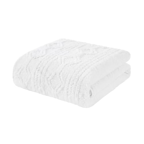 SUPERIOR Fleece Boho Jacquard Blanket, Decorative Blankets for Bedroom, Sofa, Fuzzy, Plush, Fluffy, Soft, Cute Room Decor, Beautiful Cover, Comfort Essentials, Arctic Collection, King, White - color: White, size: King