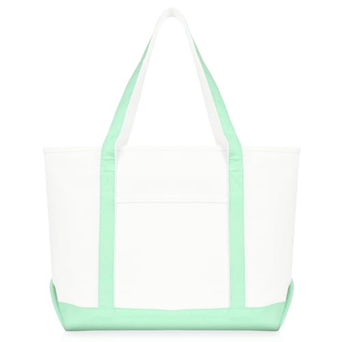 DALIX 23" Premium 24 oz. Cotton Canvas Shopping Tote Bag - color: Mint Green