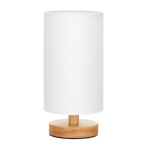 Fenmzee Small Table Lamps (White Shade - Wood Base, 9" Inline Control) - color: White Shade - Wood Base
