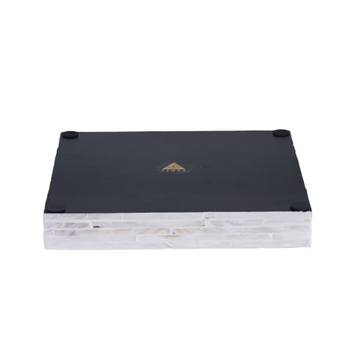PEMAR 11" Square Mother of Pearl Decorative Tray - Herringbone Shell - color: Creamy White Herringbone