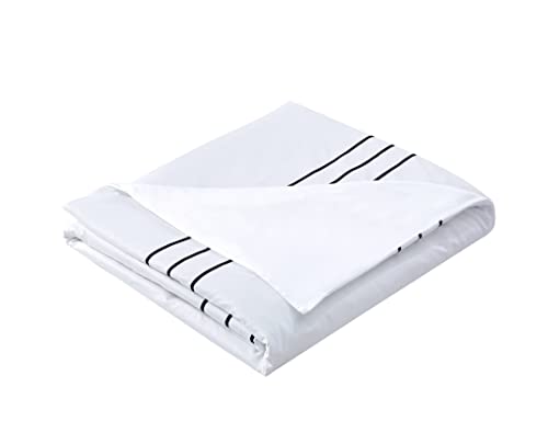 Karen Duvet Cover Set 3 pcs(1 Duvet Cover+2 Pillowcases) 100% Cotton Sateen Woven White Background with Black Stripe Zipper Closure(White Black,Full) - color: White Black, size: Full