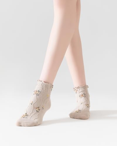 Women‘s Ruffle Ankle Socks,Vintage Patterned,Short Casual Dress Sock,Cute Princess Lettuce Floral Socks 6 Pack - color: 6pairs(floral Pattern)
